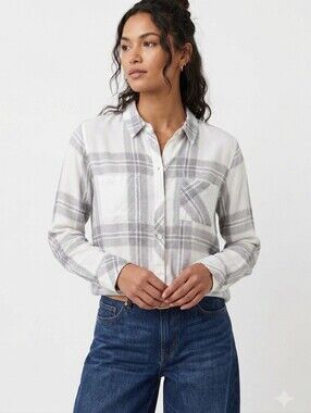 Hunter Plaid Long Sleeve Button-Down Top in Ash Cinder Coastal Casual